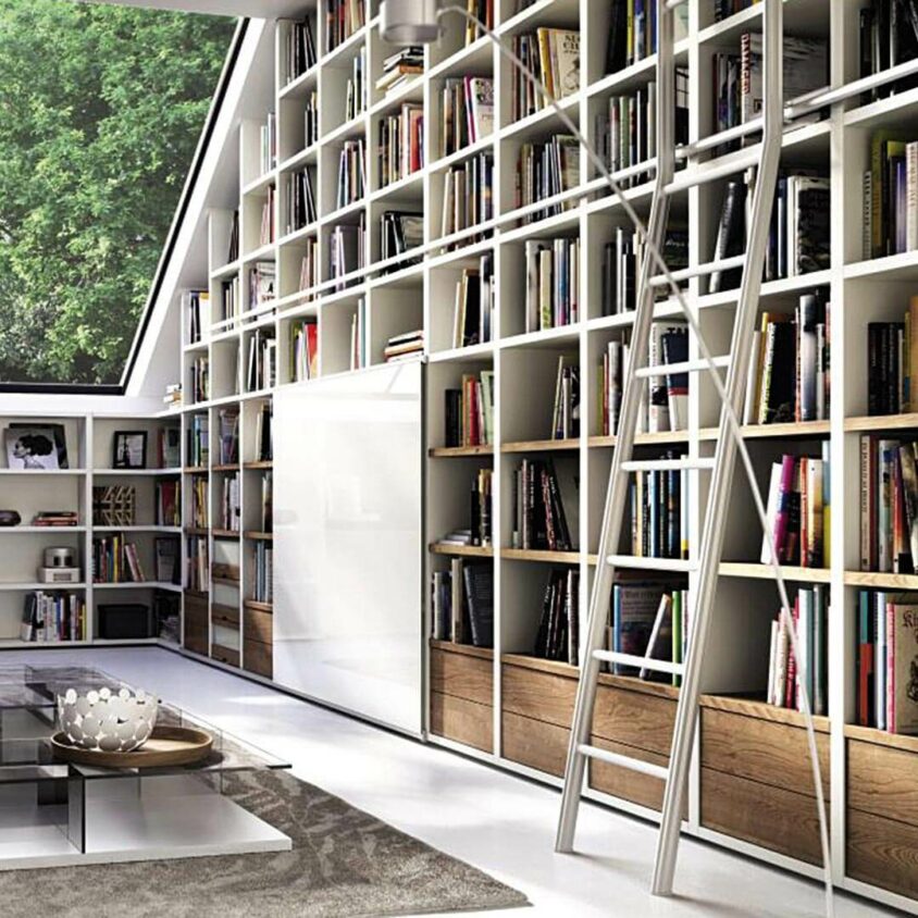 bibliotheque sous pente mansarde sur mesure - meubles sur mesure