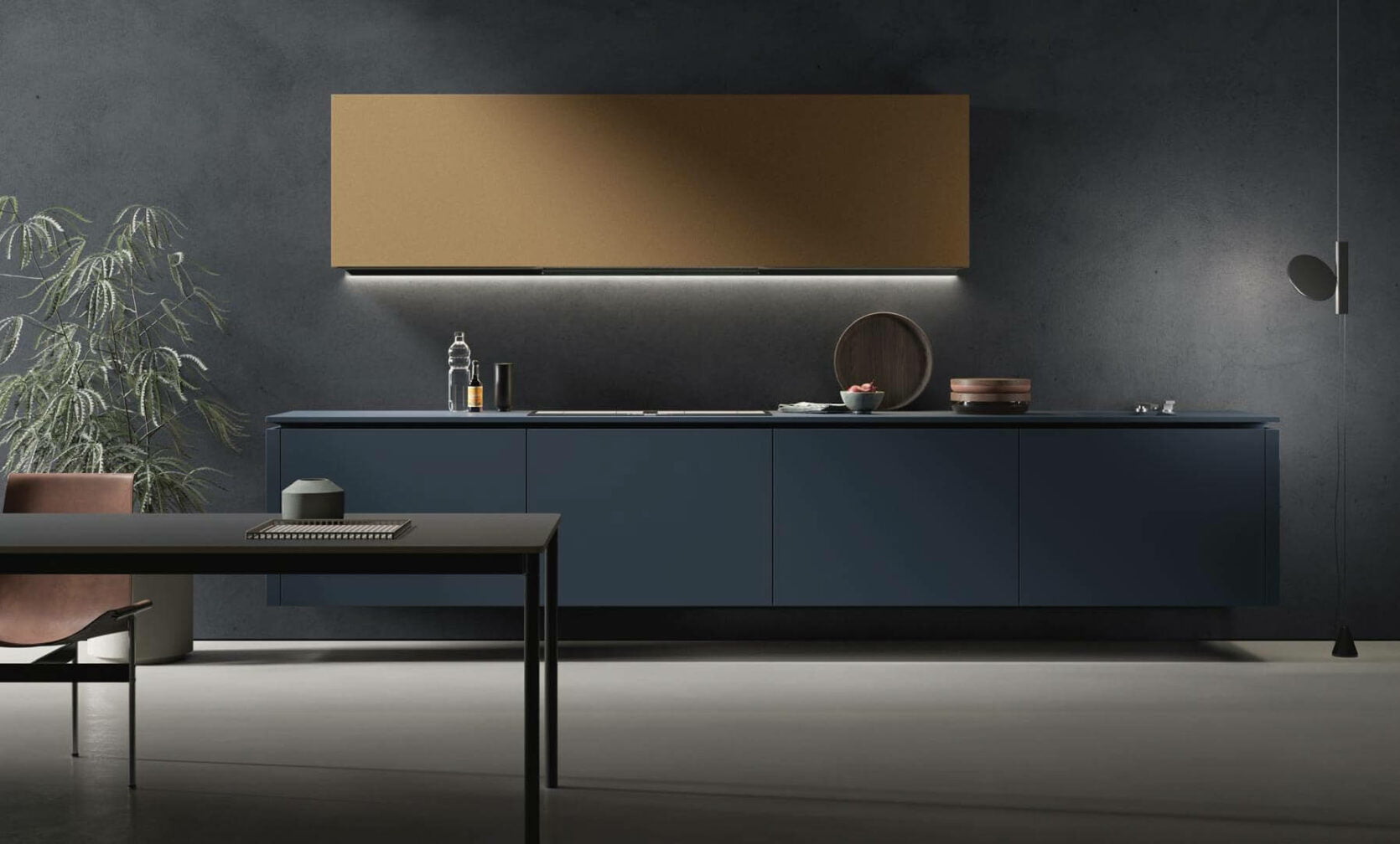 Cuisine italienne design sur mesure bleu et beige