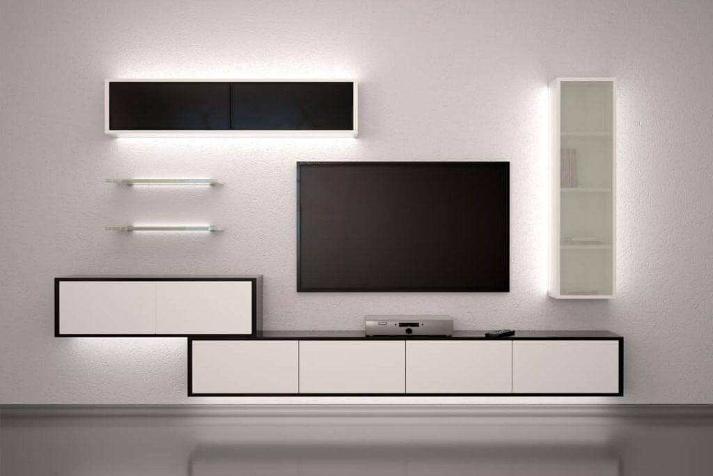 Meuble TV suspendu blanc et noir sur mesure