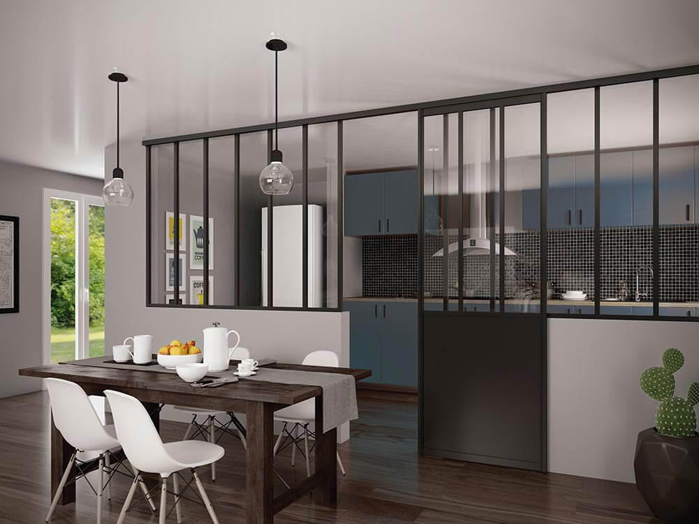 Verrière coulissante cuisine salon pour séparation de pièce