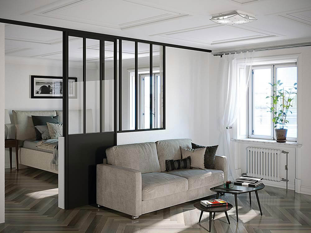 Séparation de pièce avec verrière style atelier